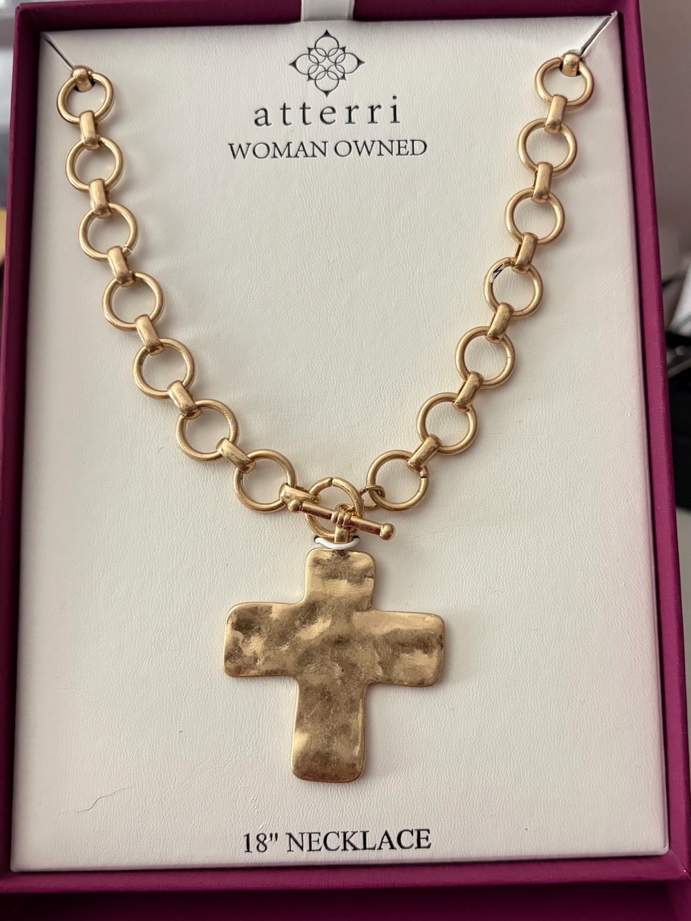 Atterri Gold Hammered Cross Necklace